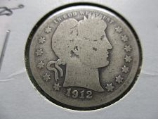 1912 Barber Quarter off-center strike error showing blank planchet and shifted design