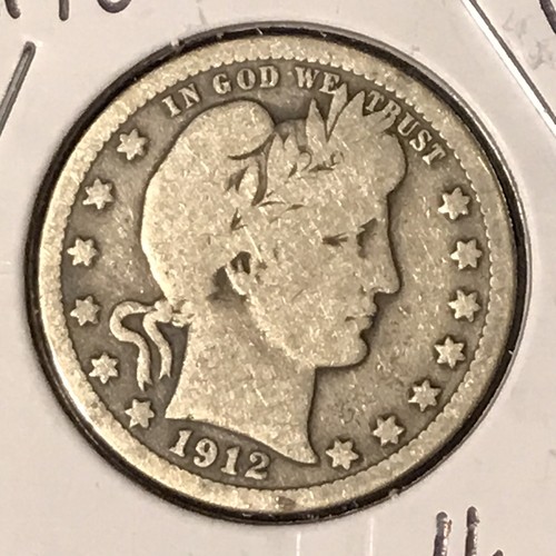 1912 Barber Quarter lamination error showing peeling metal layer on coin surface